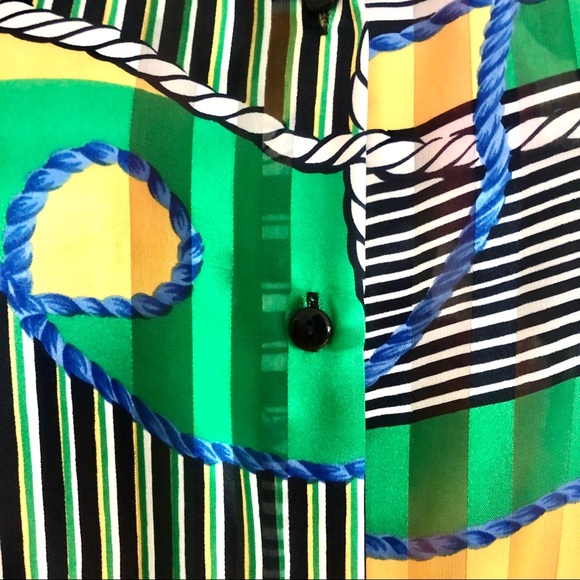 🦜VINTAGE 80s Nautical Rope Print Blouse Top - Picture 6 of 6